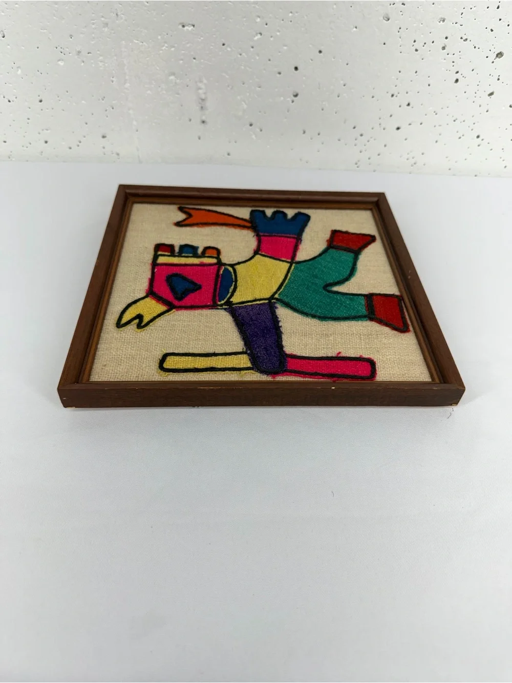 Vintage South American Wool Embroidery Burlap Wall Art